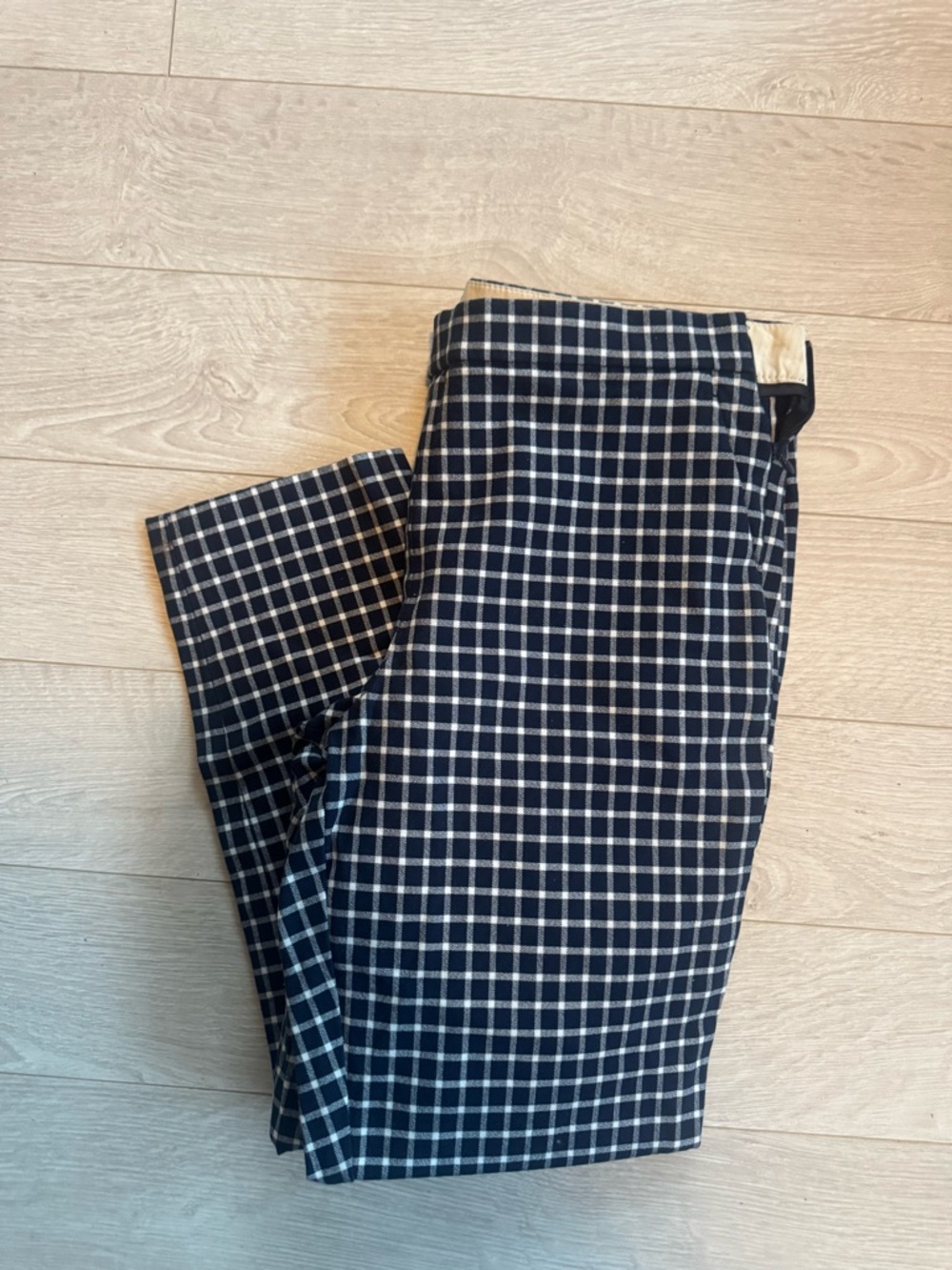 J. Crew Navy and White Checked Cropped Pants